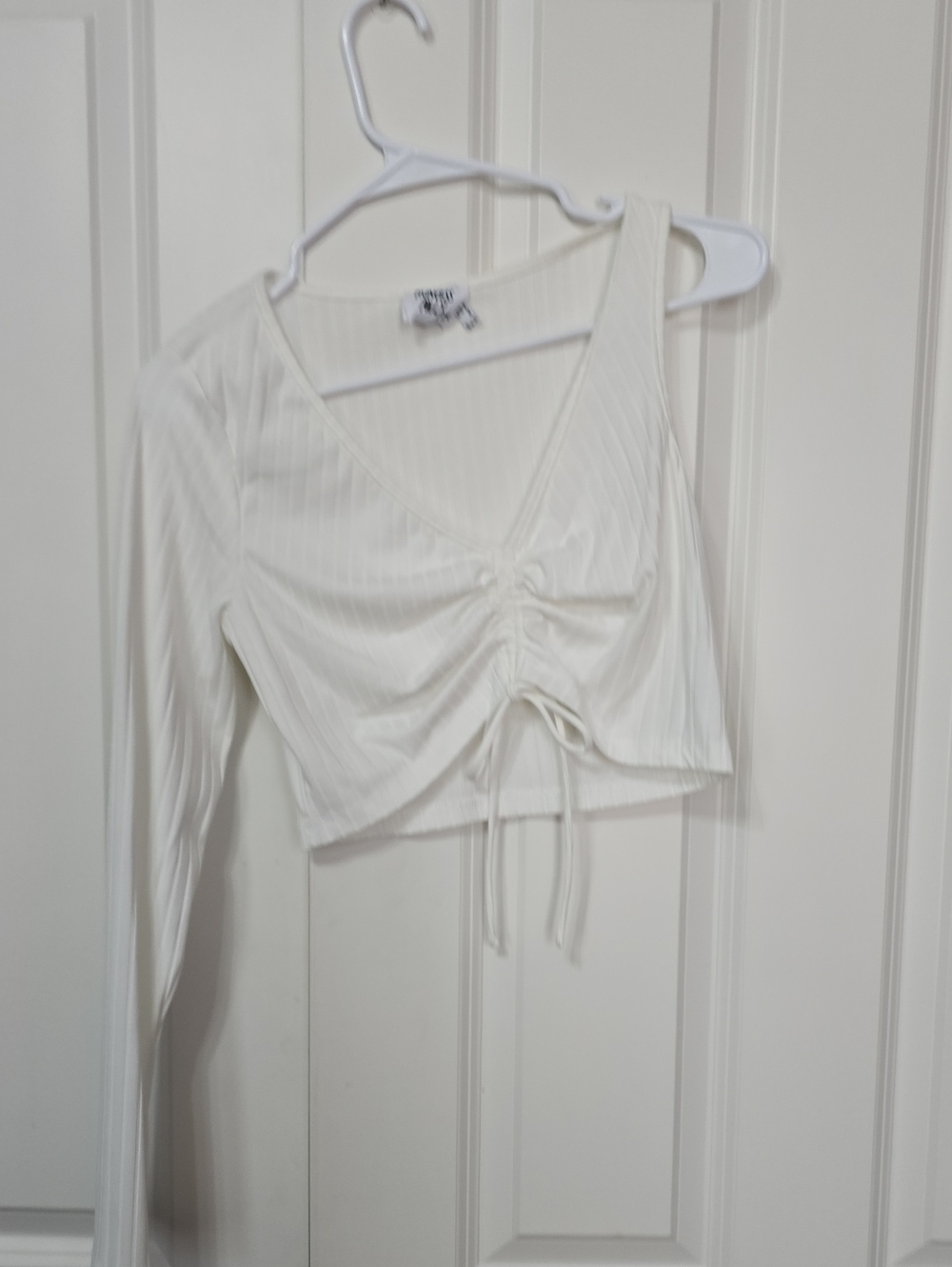 Princess Polly White One-Shoulder Ruched Ribbed Crop Top